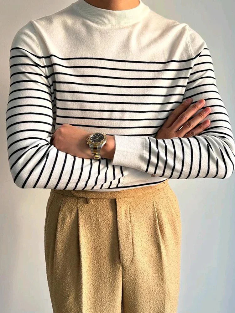 Herren Strickpullover Merinowolle Gestreift Warm