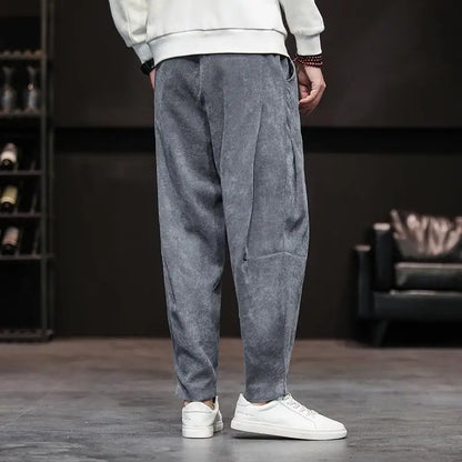 Herren Relaxed Fit Samthose Bequem Weite Bein