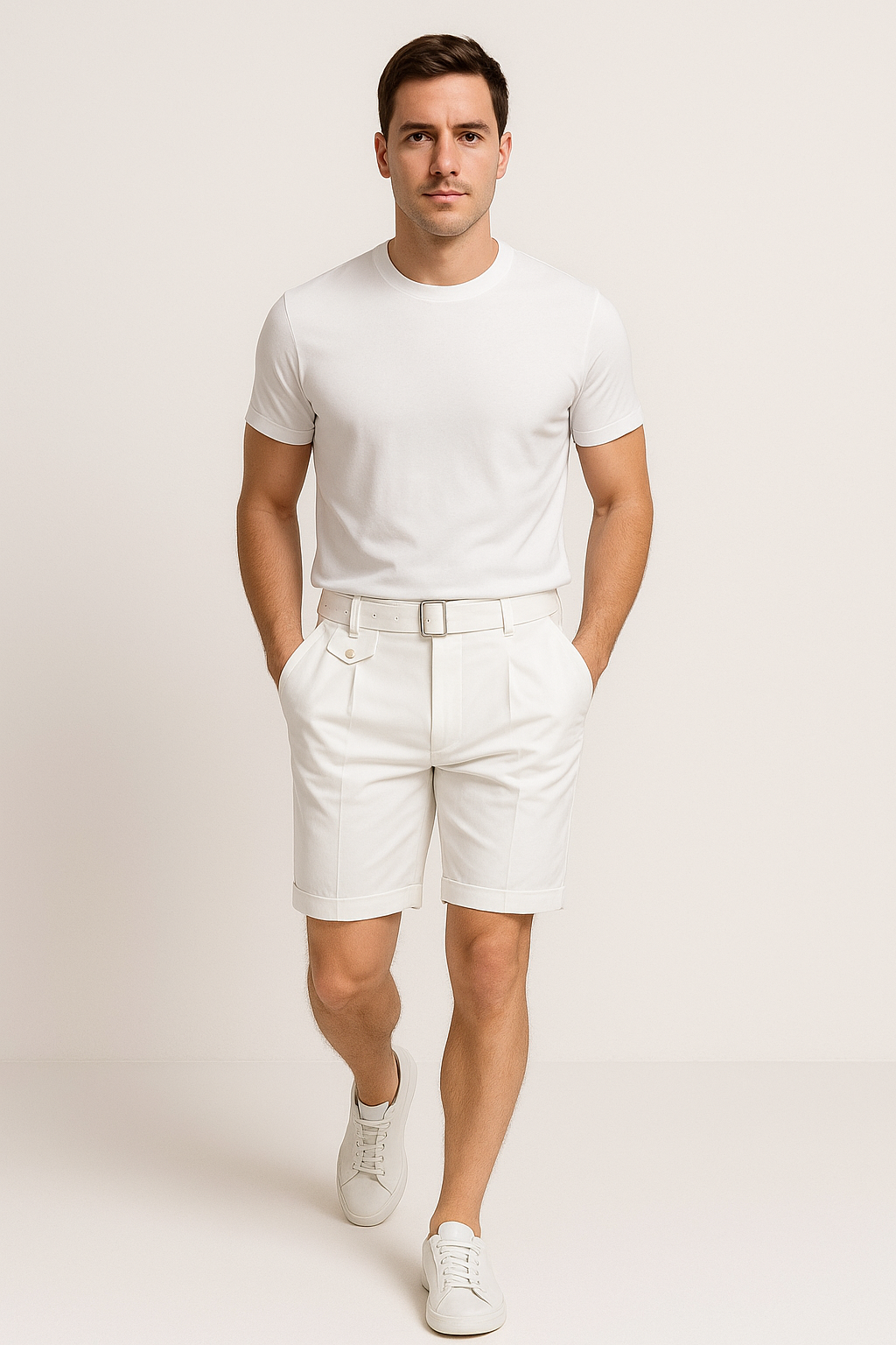 Herren Shorts Maßgeschneidert mit Falten und Schnallen