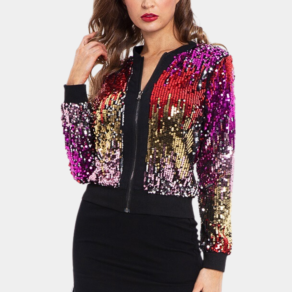 Damen Glitzerjacke Pailletten Kurzjacke Modern Herbst