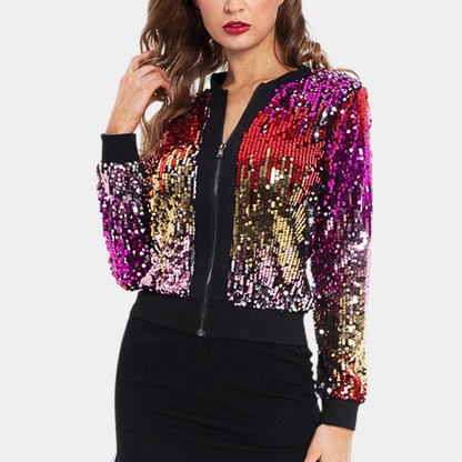 Damen Glitzerjacke Pailletten Kurzjacke Modern Herbst