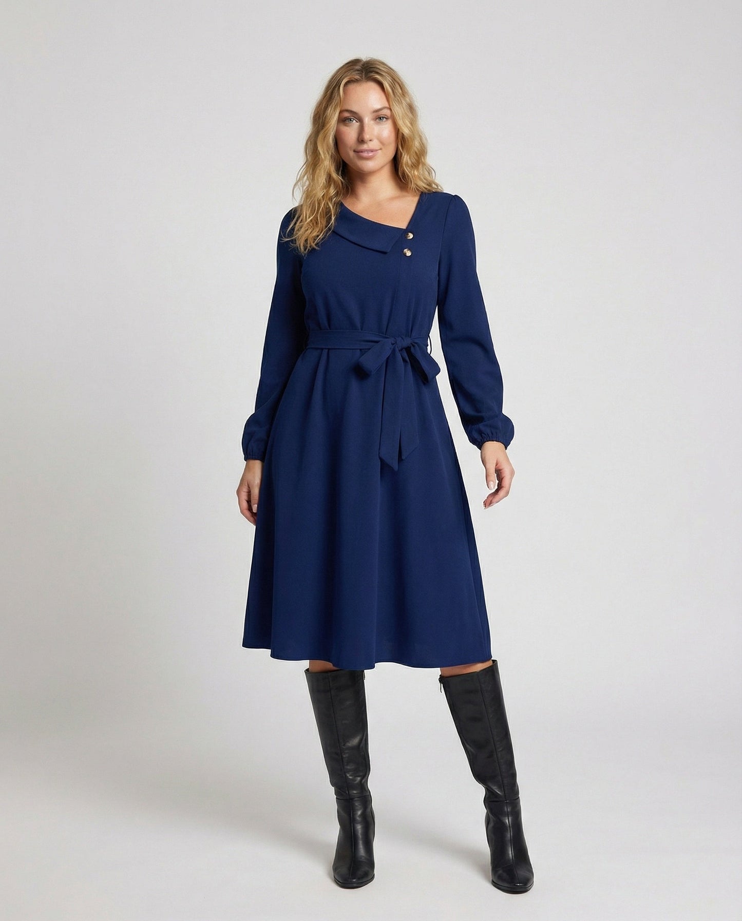 Damen Midikleid Tailliert Knöpfe Chic - Norvielle