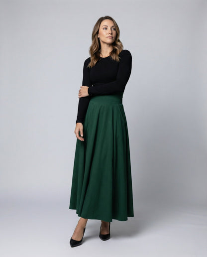 Damen Maxirock Eleganter Schwingrock mit Taschen Schwarz - Norvielle