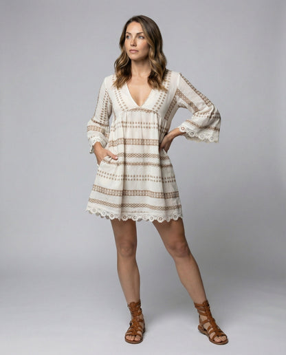 Damen Tunika-Kleid Spitze V-Ausschnitt Sommerlich - Norvielle