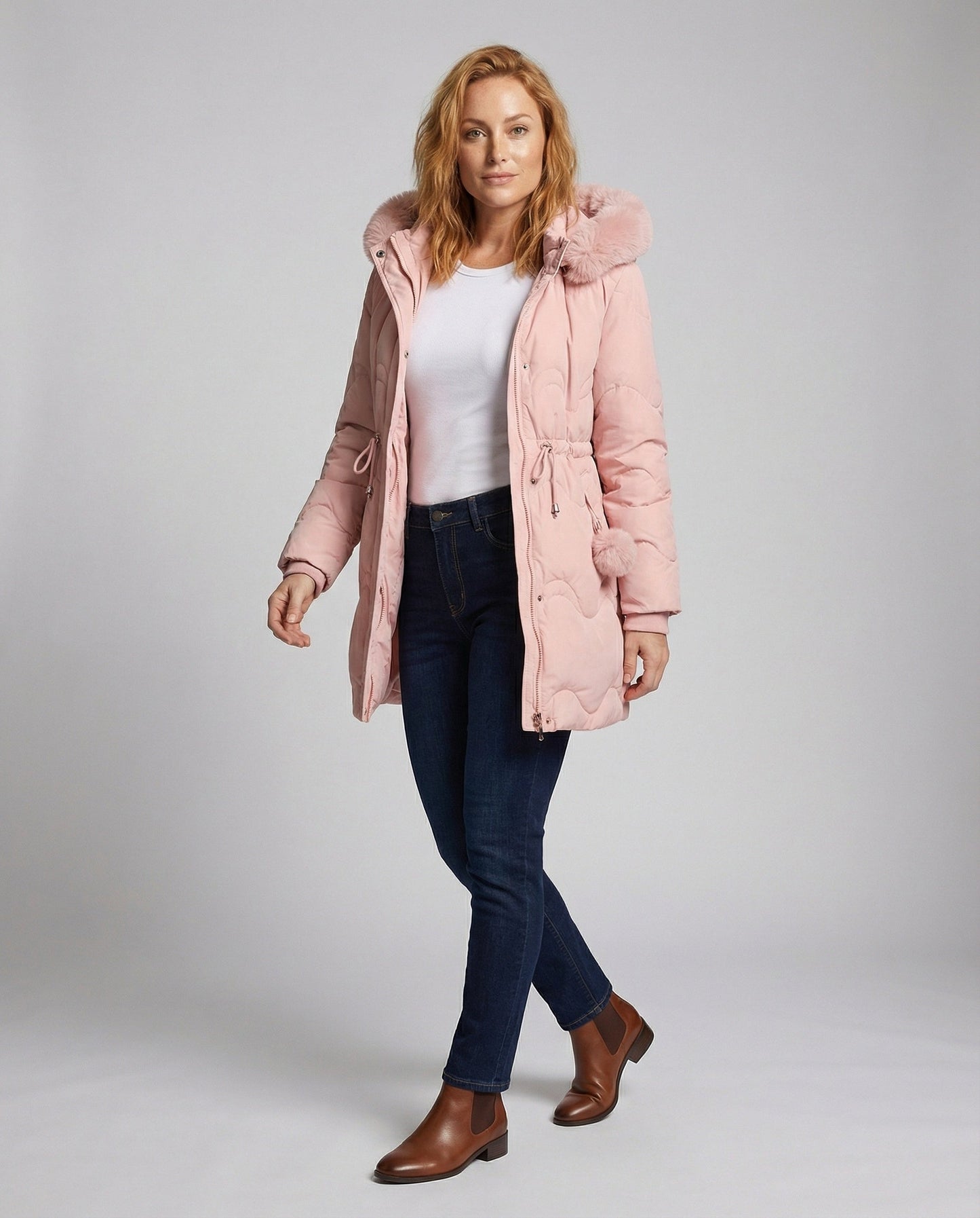 Damen Winterparka Lang Kapuze Verstellbar Schwarz - Norvielle