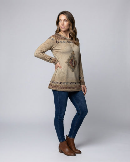 Rundhals T-Shirt Damen Lockere Passform Geometrisch Baumwolle - Norvielle