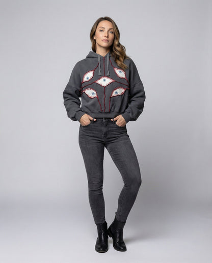 Schwarze Oversized Damen Hoodie mit Augenprint - Norvielle