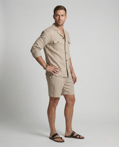 Herren Leinenanzug Moderner Schnitt Elegantes Design Beige - Norvielle
