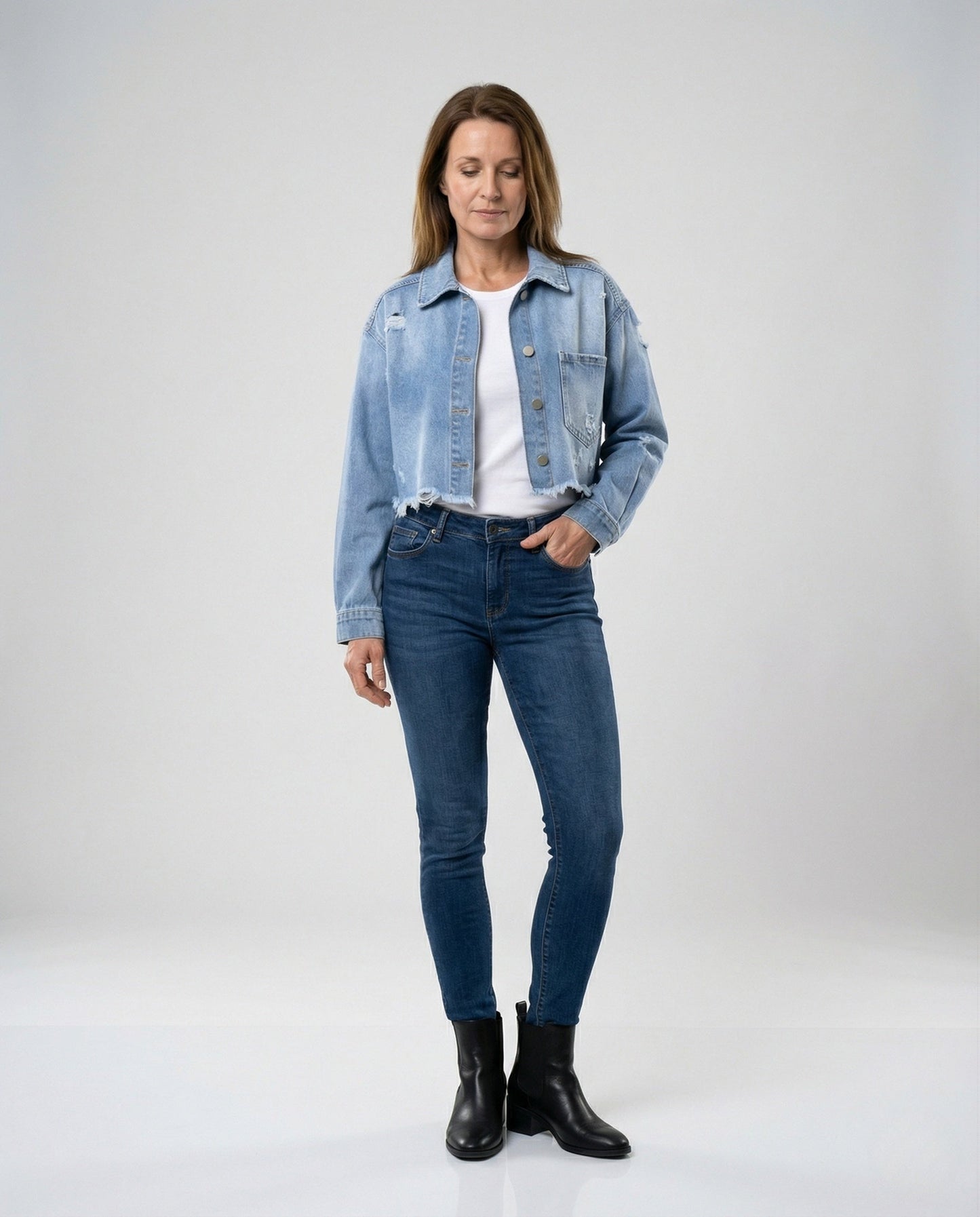Damen Jeansjacke Kurz Klassisch Blau - Norvielle