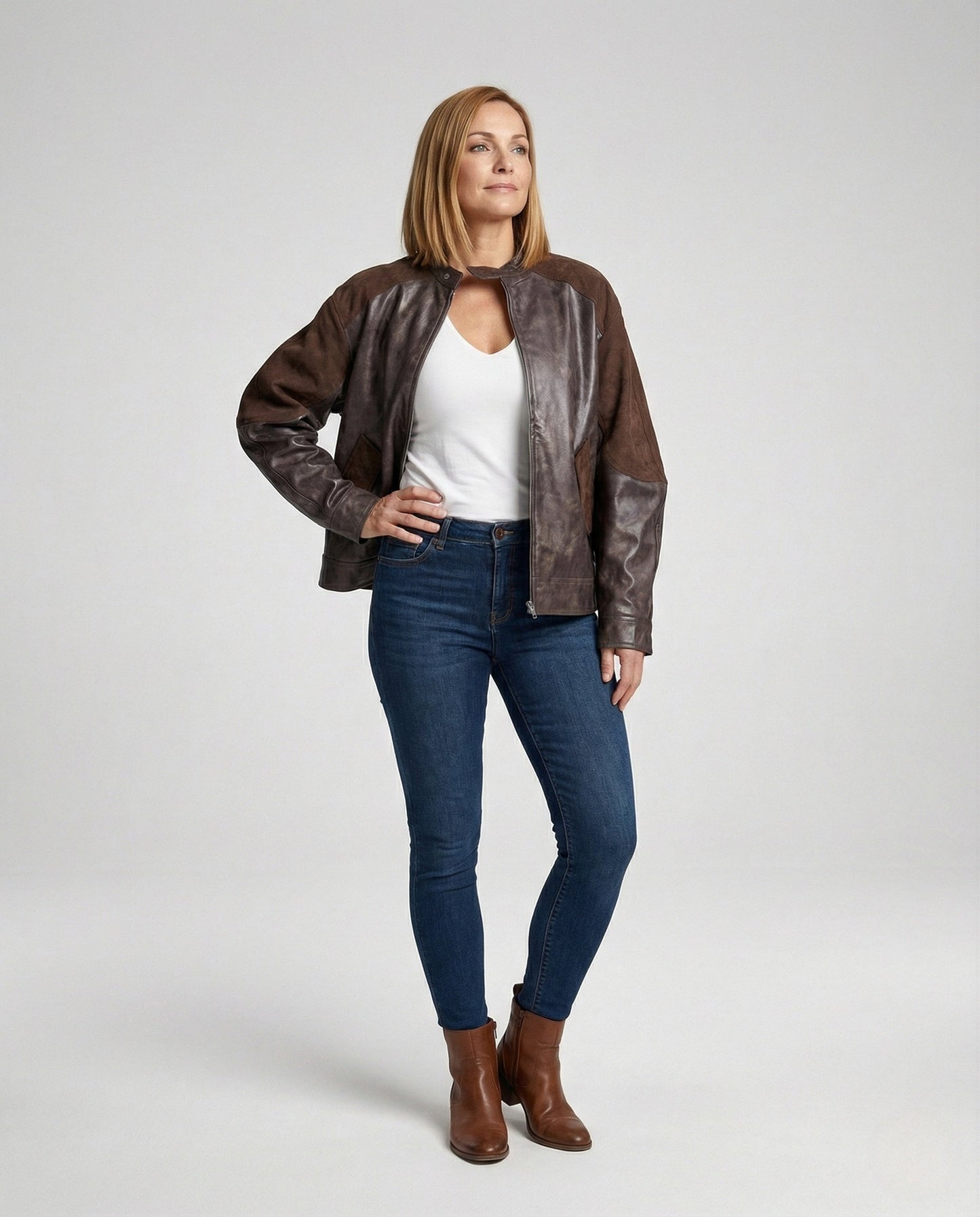 Damen Lederjacke Elastisch Schwarz - Norvielle