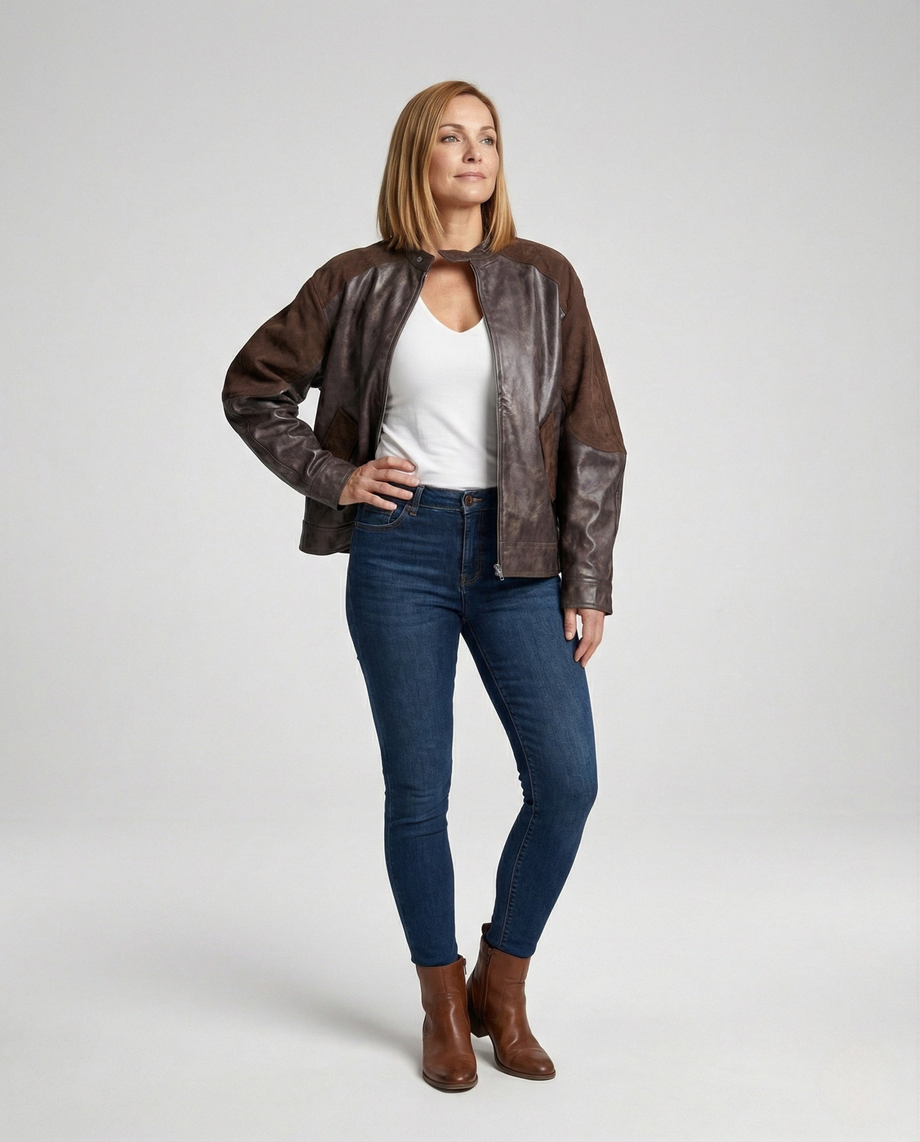 Damen Lederjacke Elastisch Schwarz - Norvielle