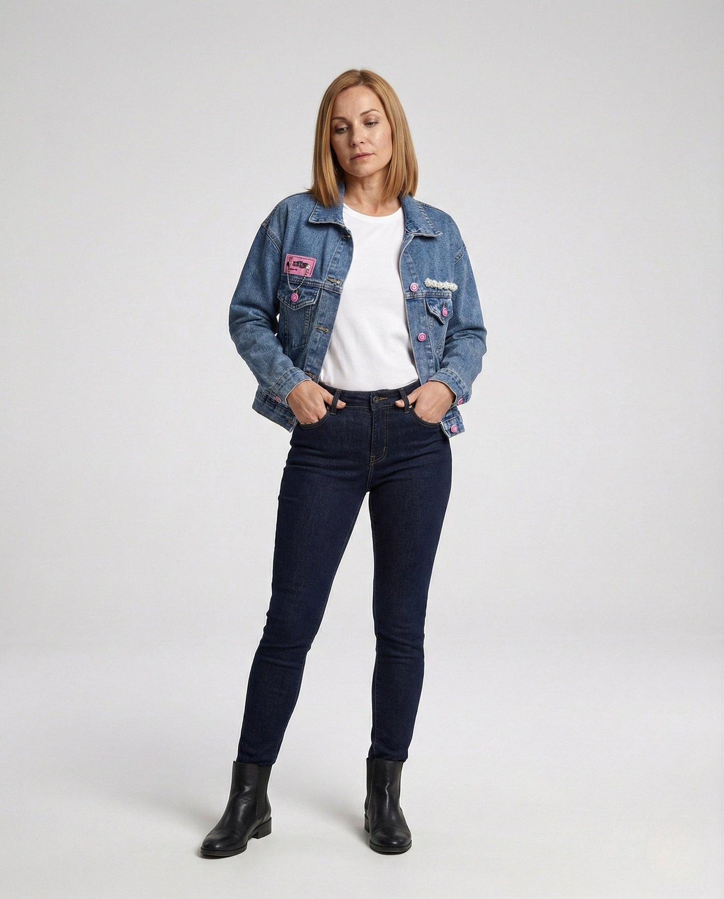 Damen Jeansjacke Casual Fit Nieten Dekorationen - Norvielle