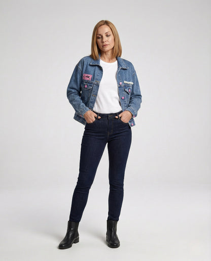 Damen Jeansjacke Casual Fit Nieten Dekorationen - Norvielle