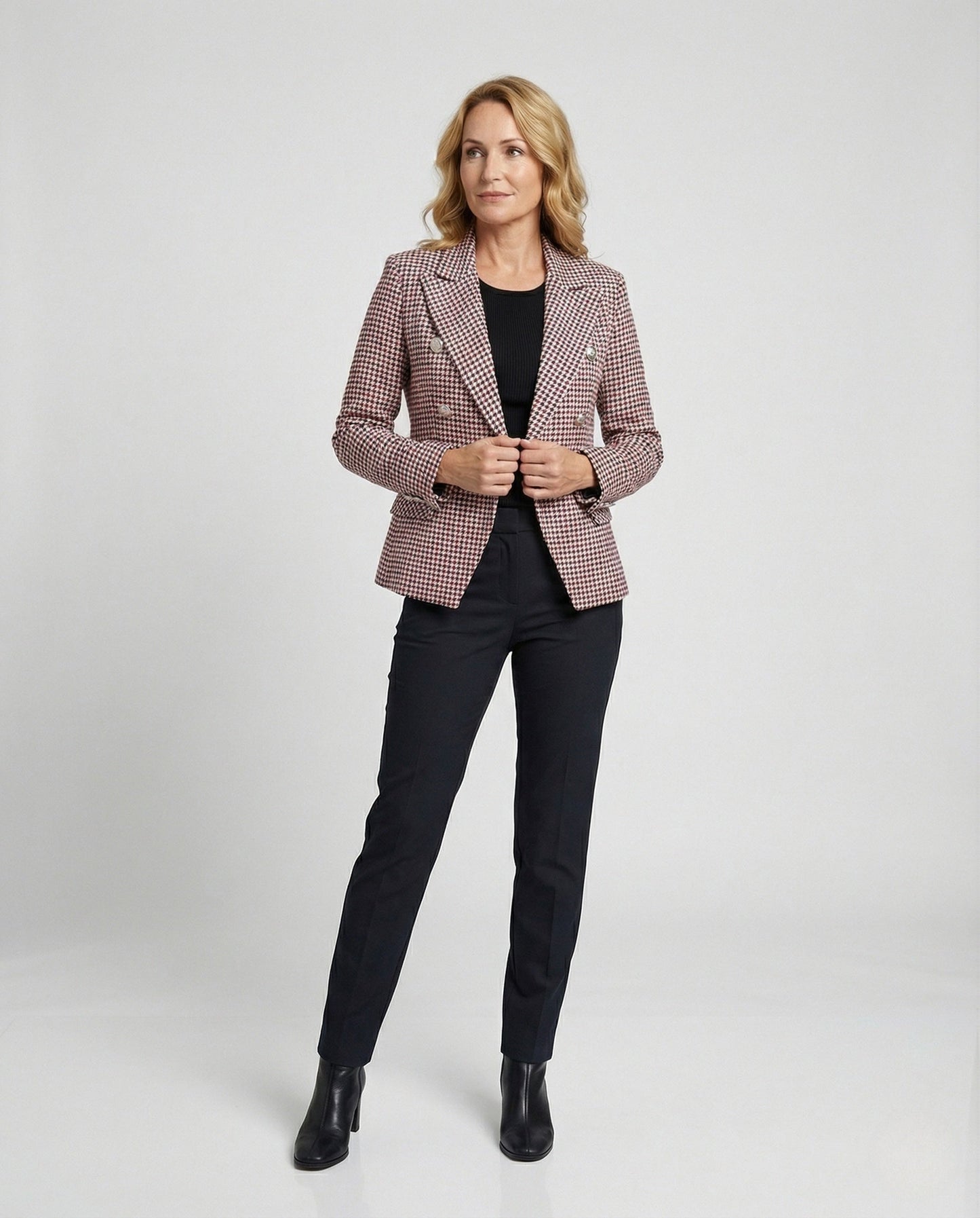 Damen Blazer Klassisch Karo Schwarz Weiß - Norvielle
