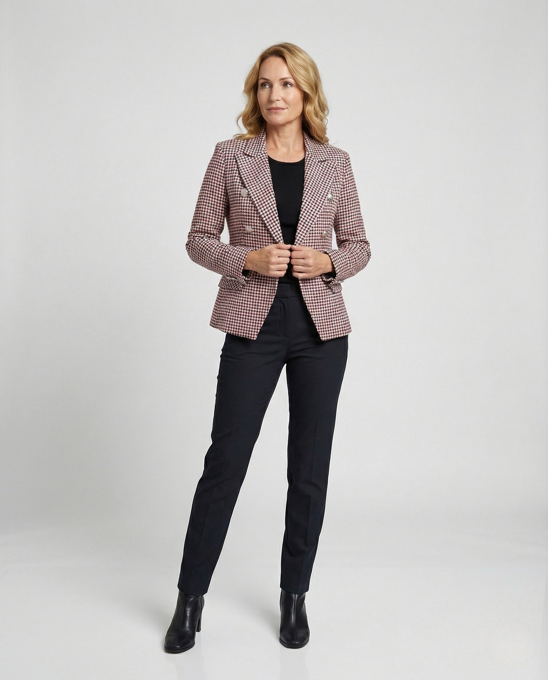 Damen Blazer Klassisch Karo Schwarz Weiß - Norvielle