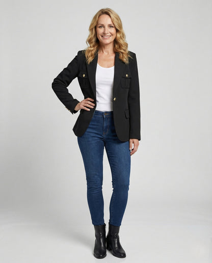 Damen Blazer Schwarz mit Taschen - Norvielle