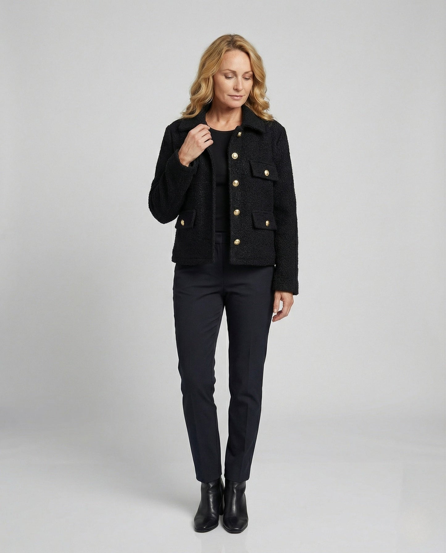 Damen Fleecejacke Warm Mit Taschen Schwarz - Norvielle