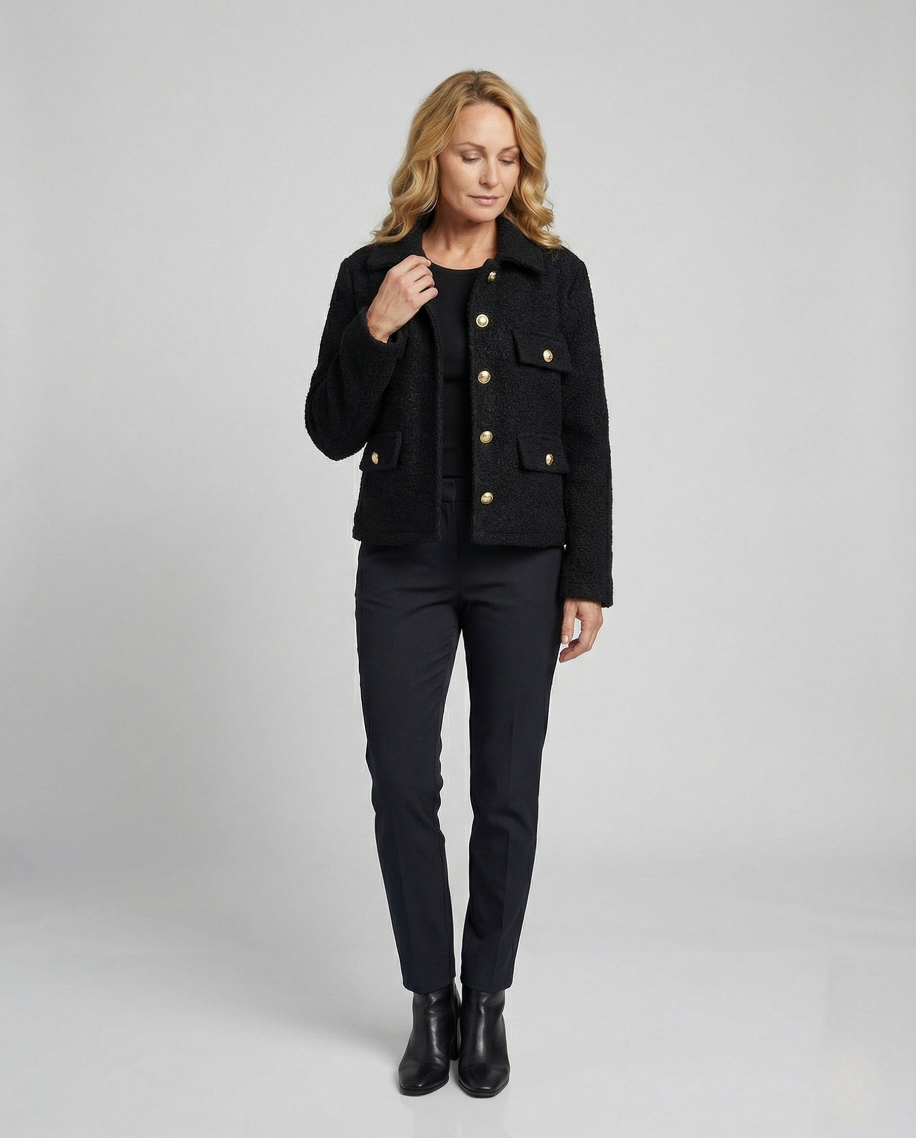 Damen Fleecejacke Warm Mit Taschen Schwarz - Norvielle