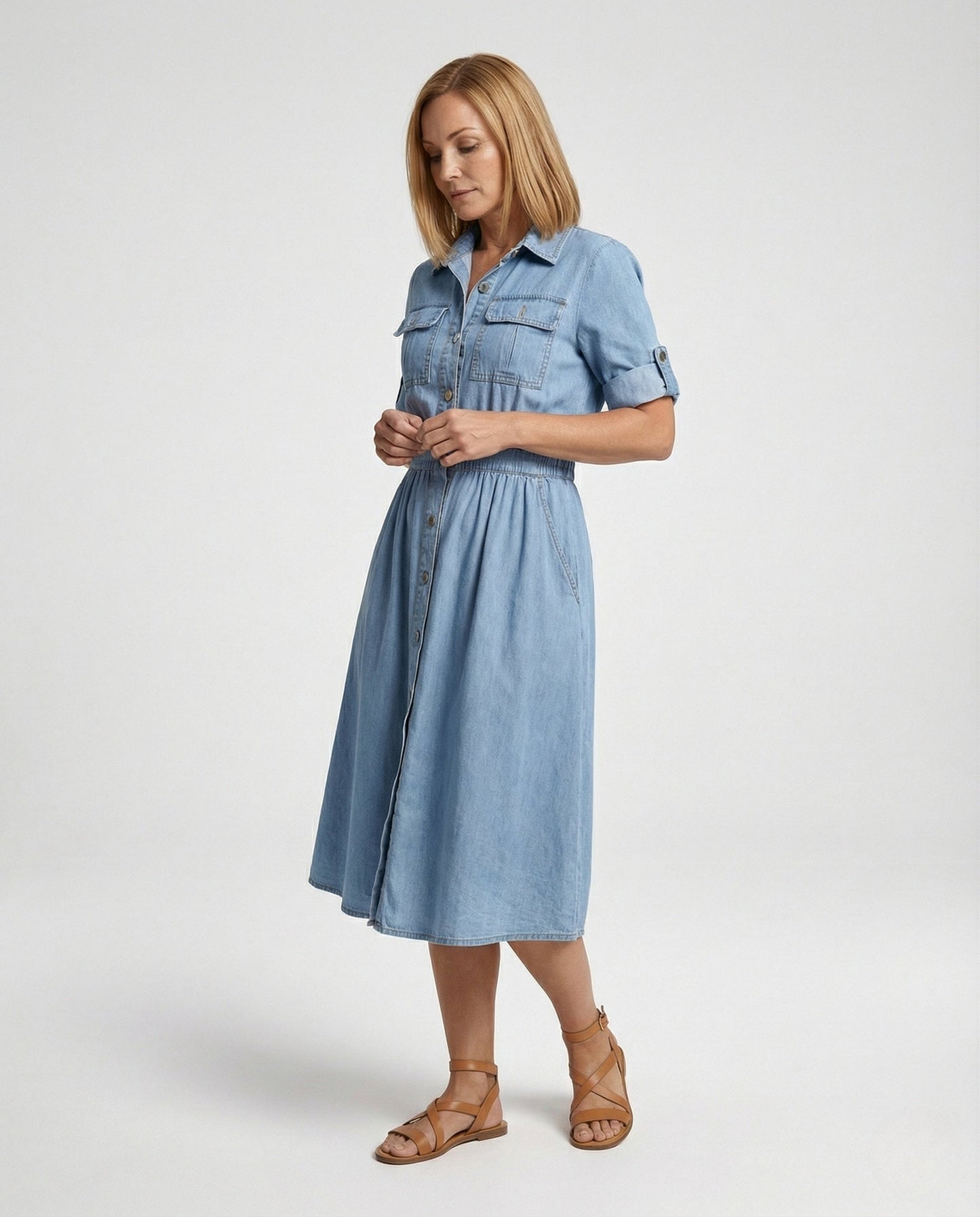 Damen Jeanskleid Lässig V-Ausschnitt Blau - Norvielle