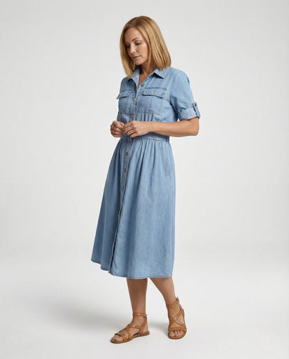 Damen Jeanskleid Lässig V-Ausschnitt Blau - Norvielle
