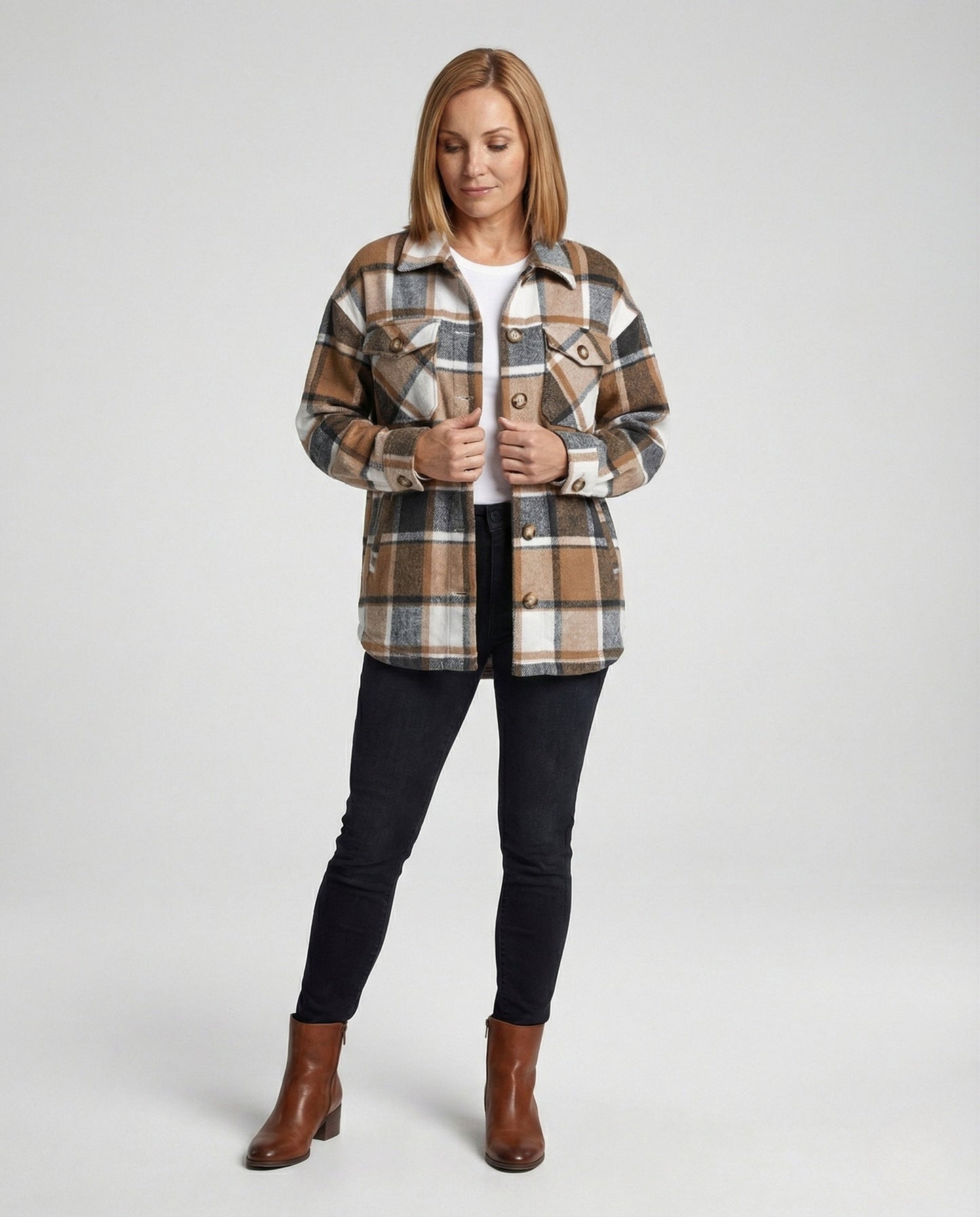 Damen Oversize Flanelljacke Kariert Groß - Norvielle