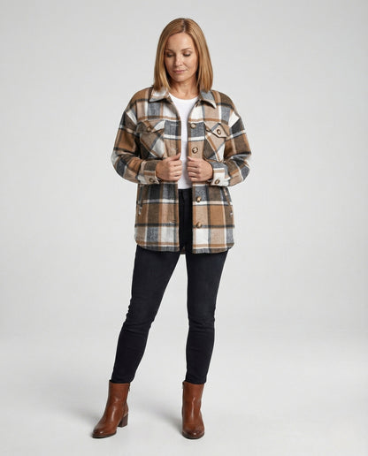 Damen Oversize Flanelljacke Kariert Groß - Norvielle