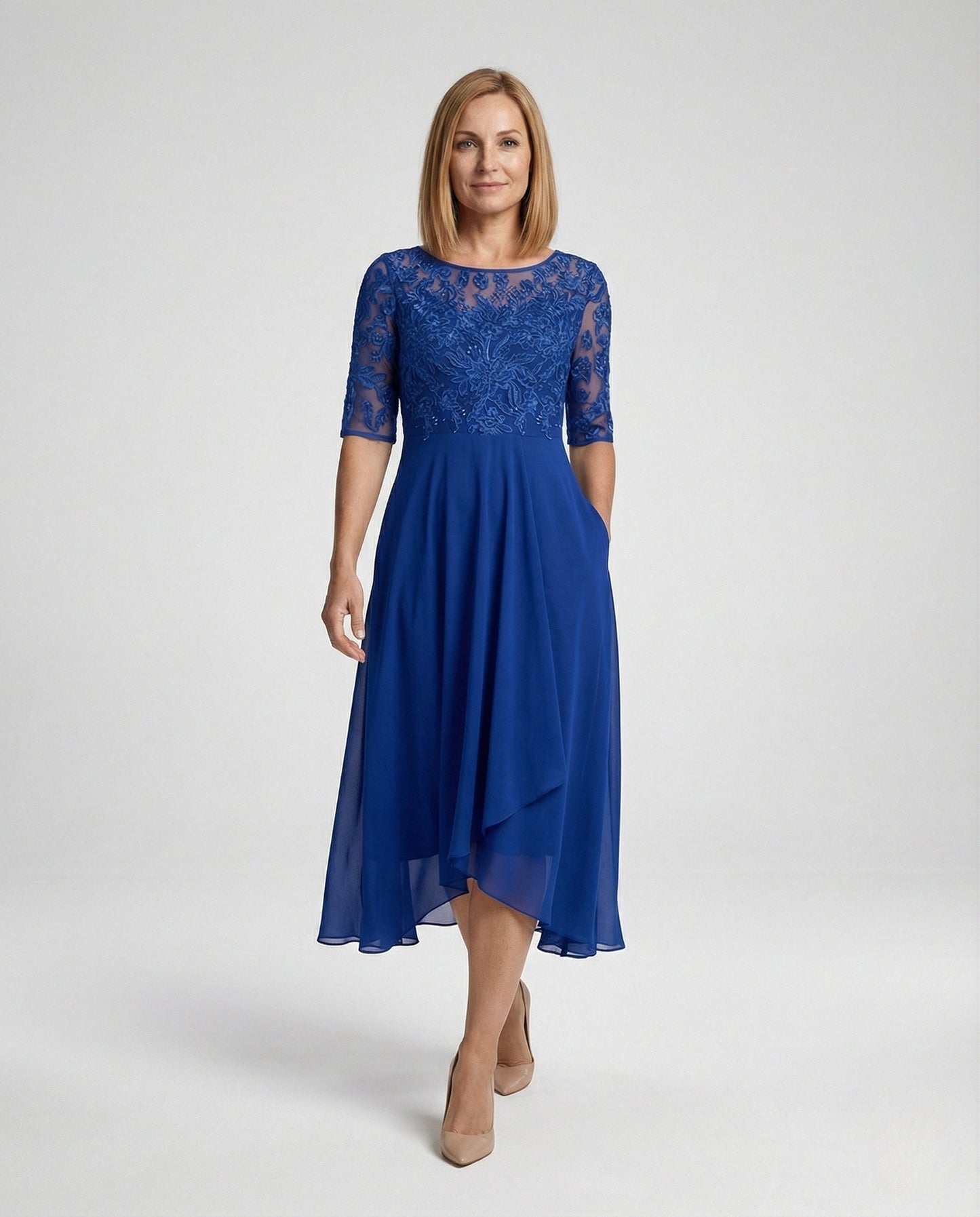 Elegantes Damen Abendkleid aus Chiffon und Spitze Lang - Norvielle