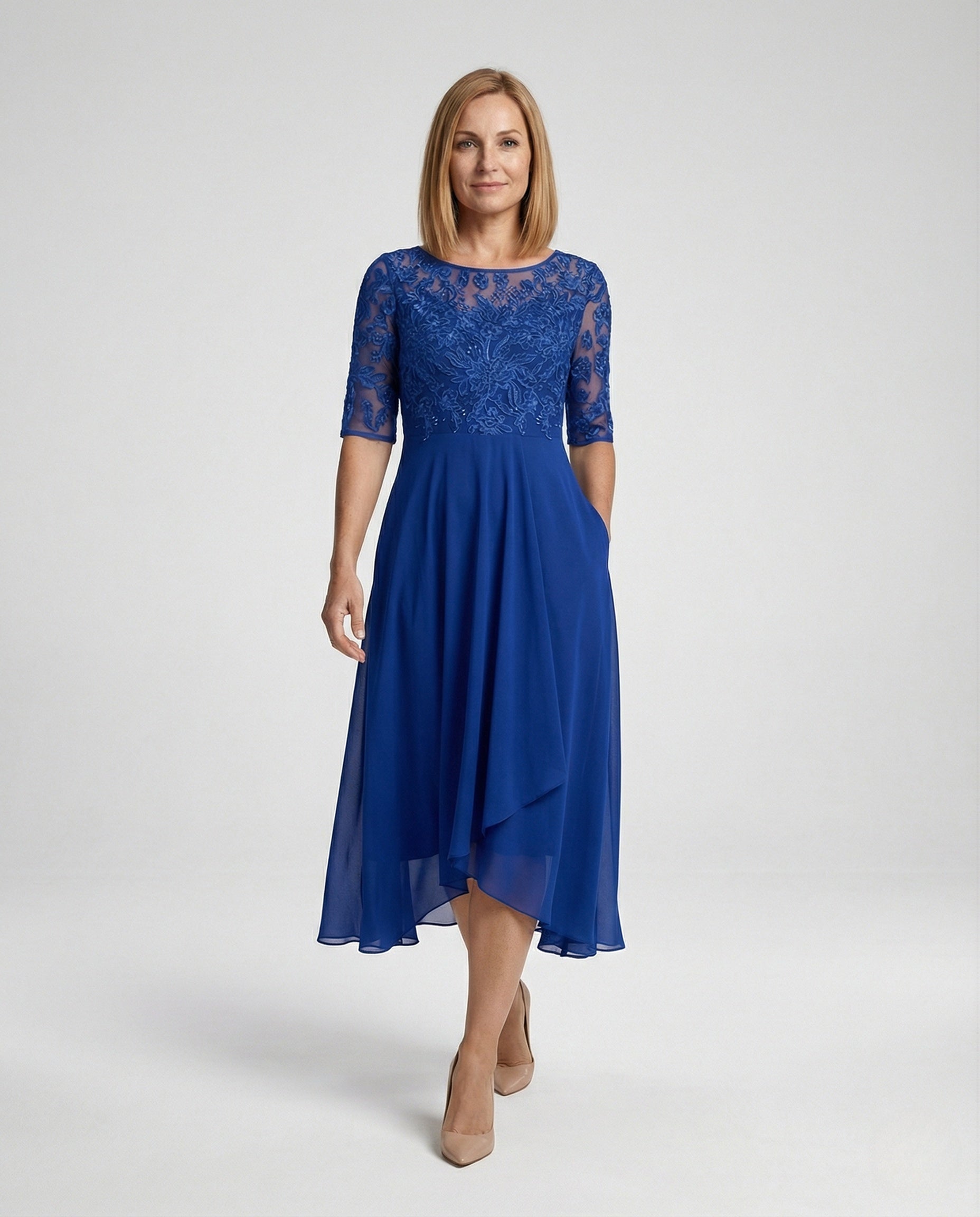Elegantes Damen Abendkleid aus Chiffon und Spitze Lang - Norvielle