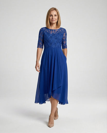 Elegantes Damen Abendkleid aus Chiffon und Spitze Lang - Norvielle