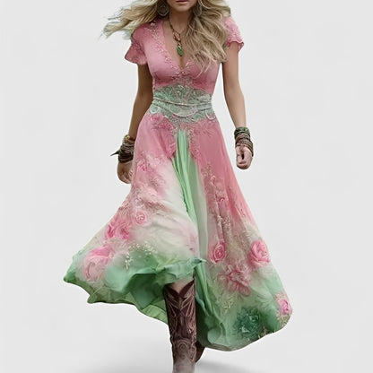 Elegante Damen Abendrobe V-Ausschnitt Stickerei