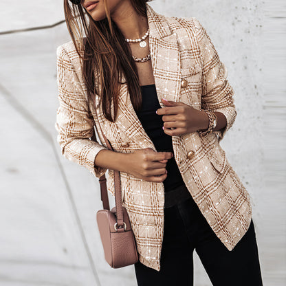 Damen Blazer Tailliert Karomuster Geschäftlich