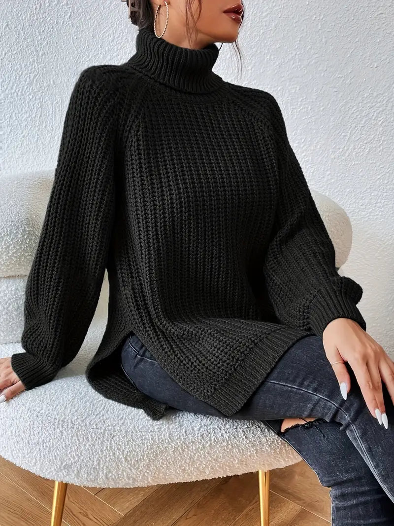 Damen Rollkragenpullover Warm Rippstruktur Winter