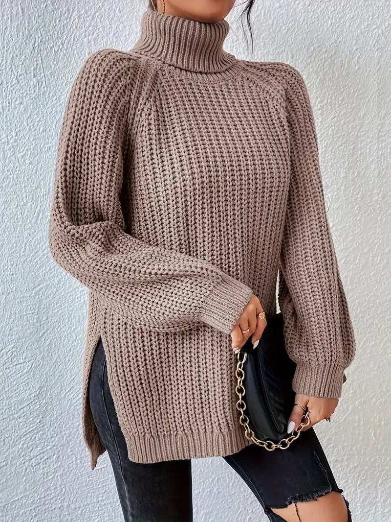 Damen Rollkragenpullover Warm Rippstruktur Winter