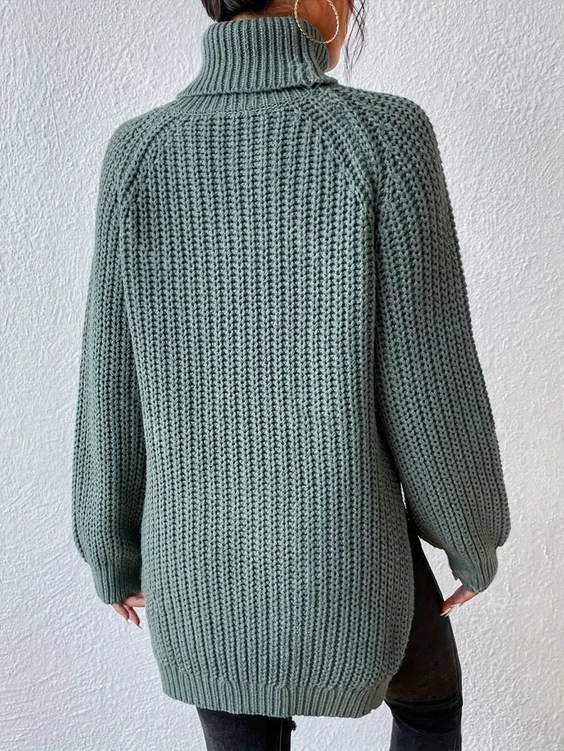Damen Rollkragenpullover Warm Rippstruktur Winter