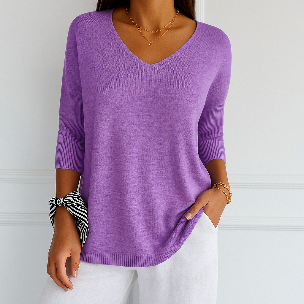 Damen Kurzarm-Pullover V-Ausschnitt Sommer