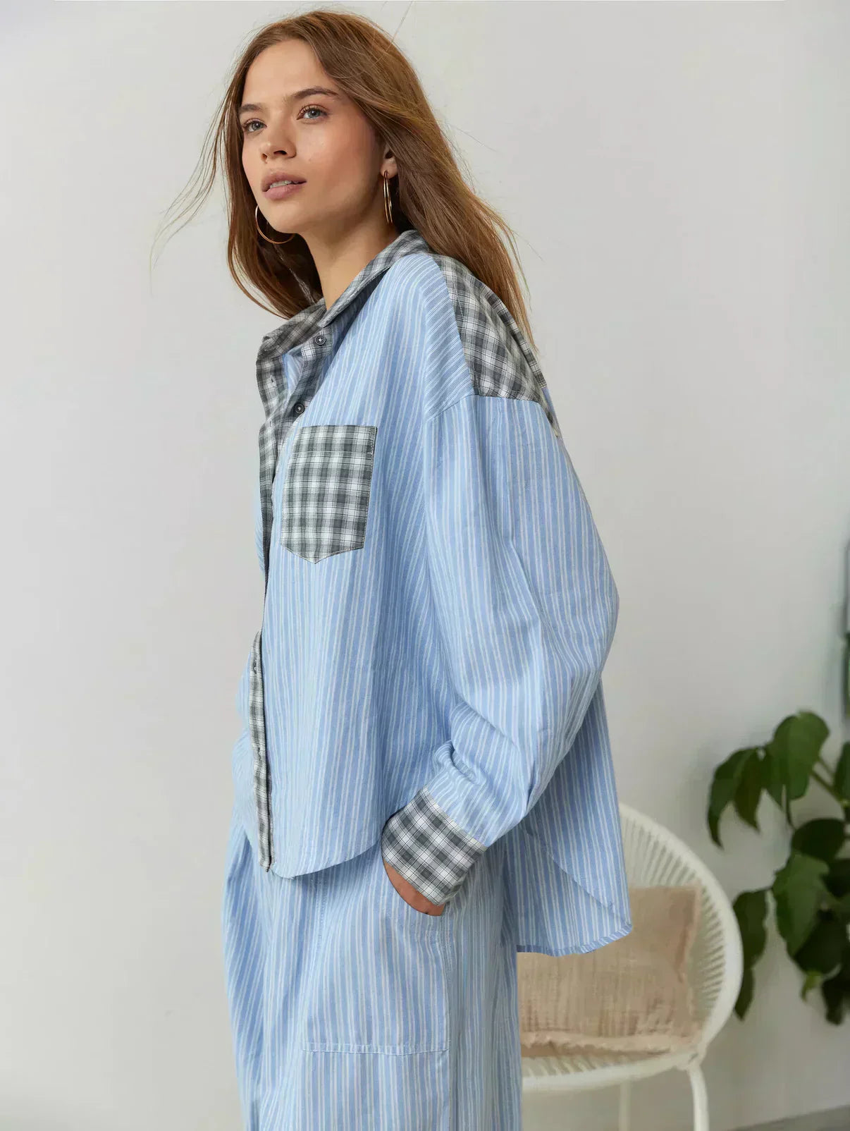 Damen Kariertes Zweiteiliges Set Frühjahr Modern