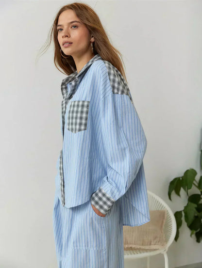 Damen Kariertes Zweiteiliges Set Frühjahr Modern
