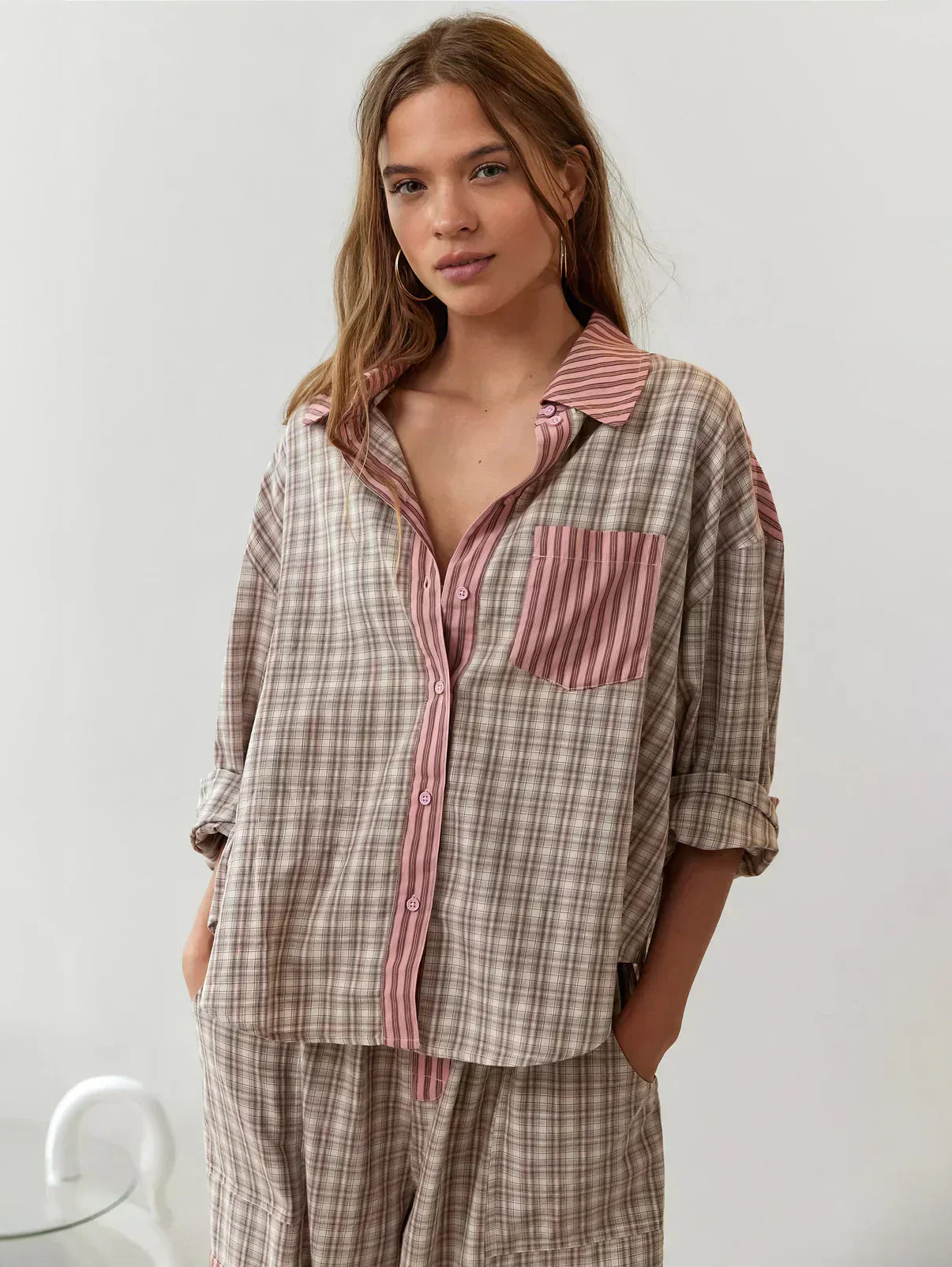 Damen Kariertes Zweiteiliges Set Frühjahr Modern - Norvielle