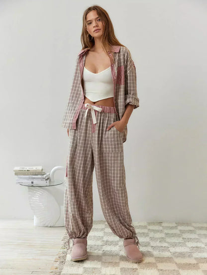 Damen Kariertes Zweiteiliges Set Frühjahr Modern