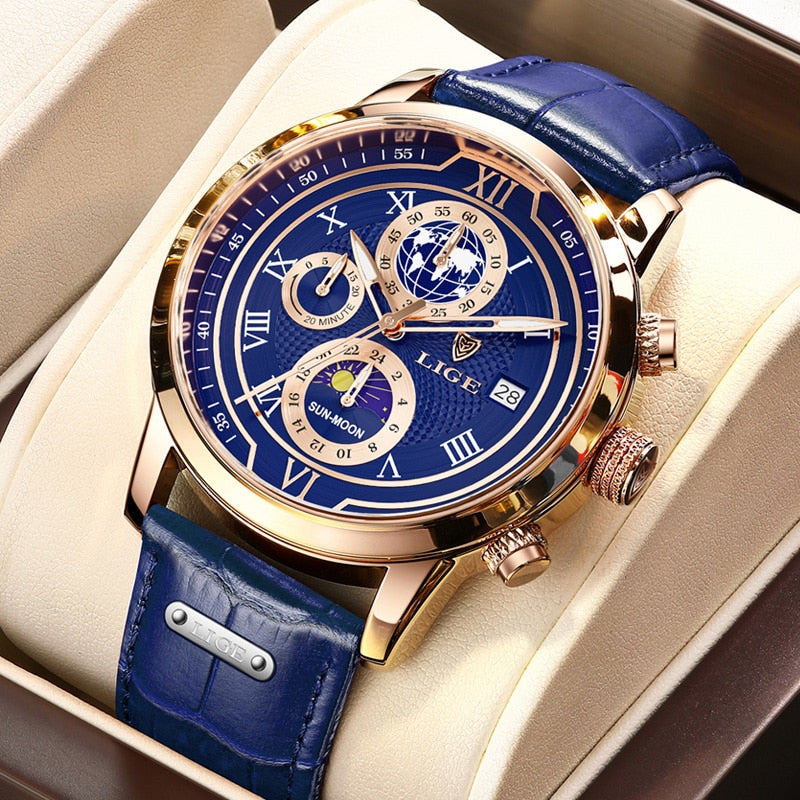Herrenuhr Lederarmband Chronograph Automatik Edelstahl