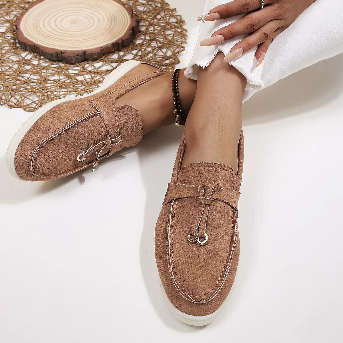Damen Loafers Bequem Leder