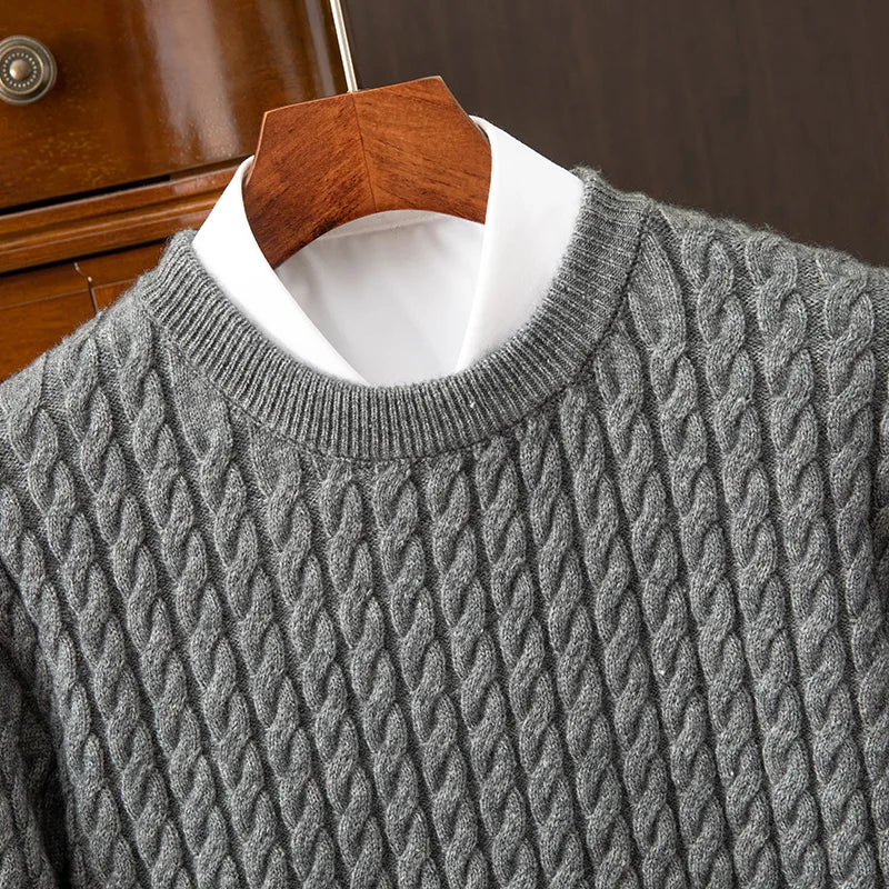 Herren Zopfstrick Pullover Wollmischung Warm