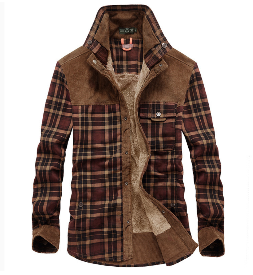 Herren Winterjacke Flanell Warm Stehkragen Schwarz - Norvielle