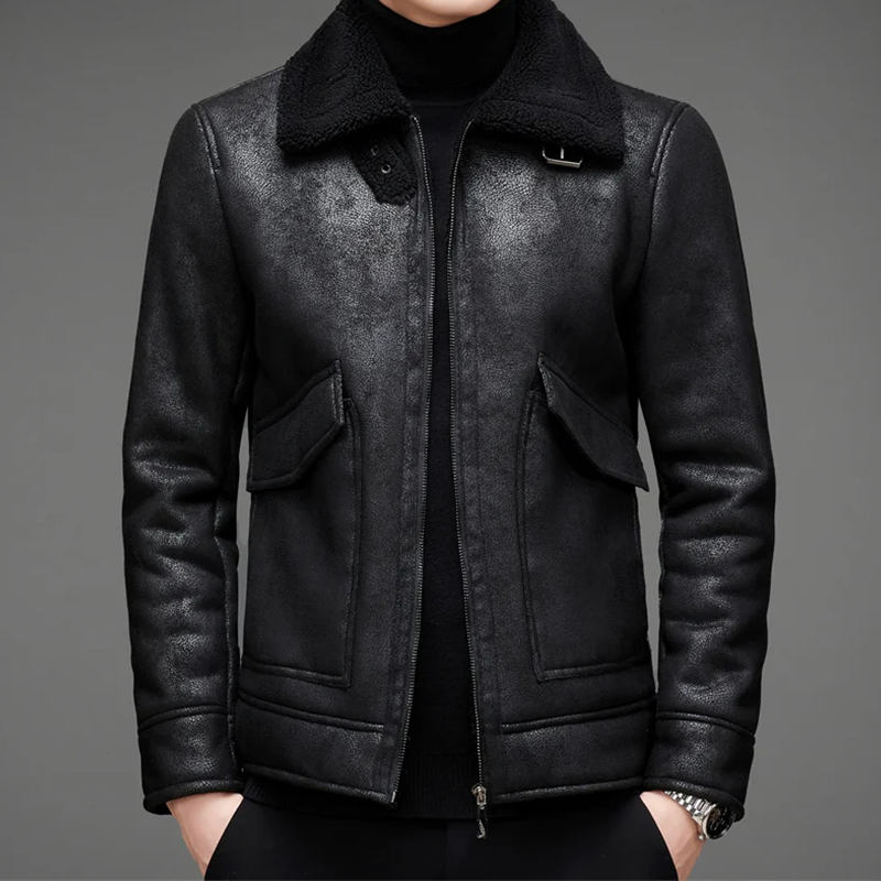 Herren Lederjacke Vintage Ledermantel Elegant