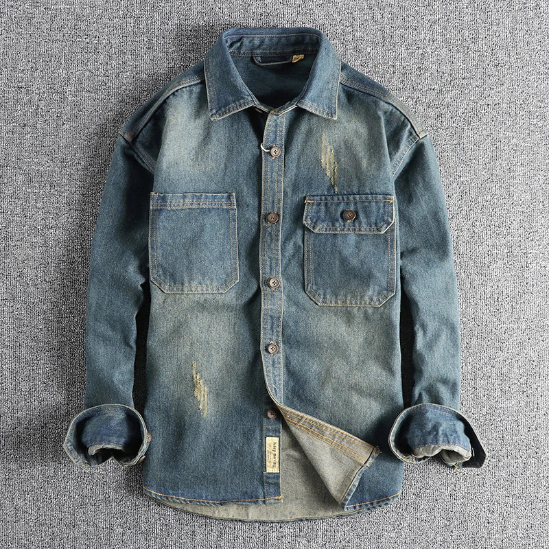 Herren Jeanshemd Used Look Blau - Norvielle