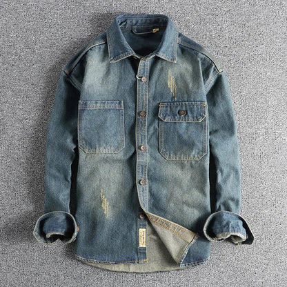 Herren Jeanshemd Used Look Blau - Norvielle