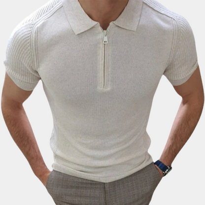 Herren Poloshirt aus Baumwolle Reißverschluss Elegant Blau