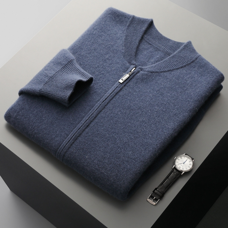 Herren Strickjacke Wollwarm mit Reißverschluss