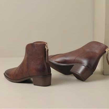 Damen Stiefelette Leder Elegant Blockabsatz