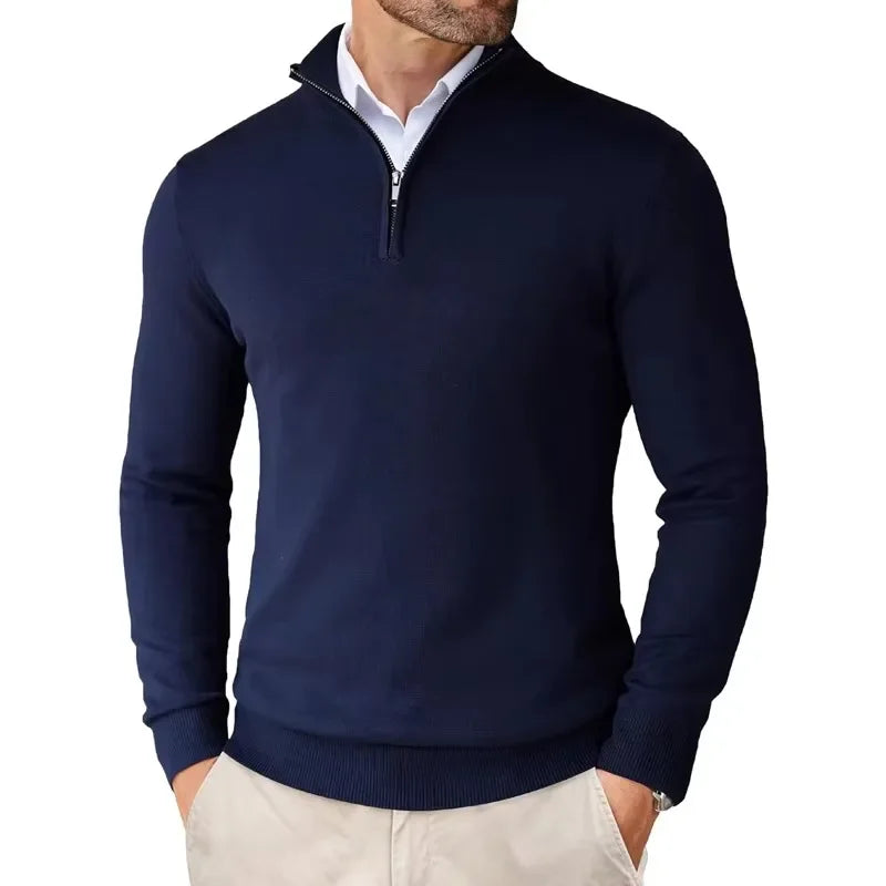 Herren Strickpullover Weich Reißverschluss Baumwolle